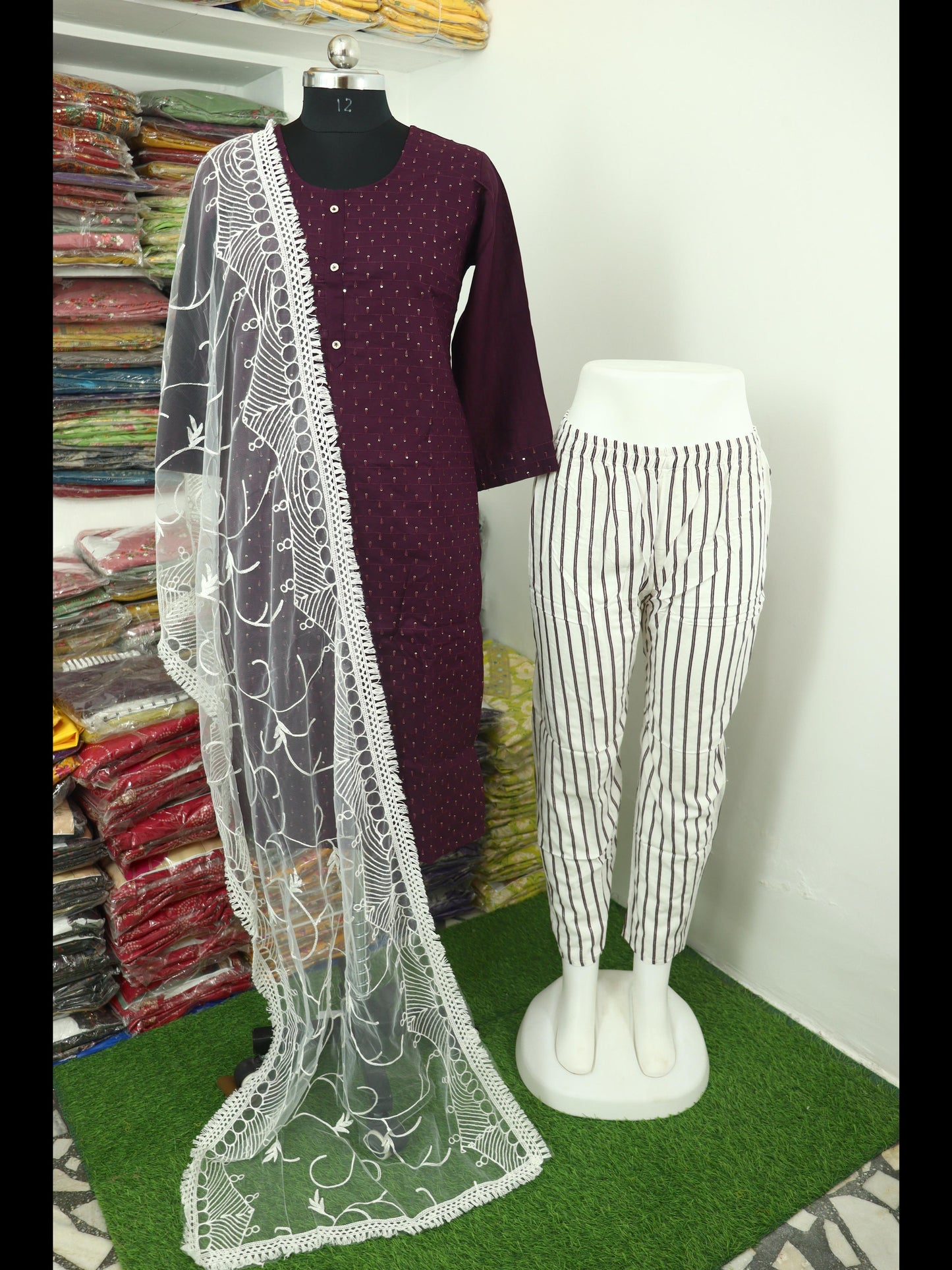 cotton blend kurta pant and dupatta set