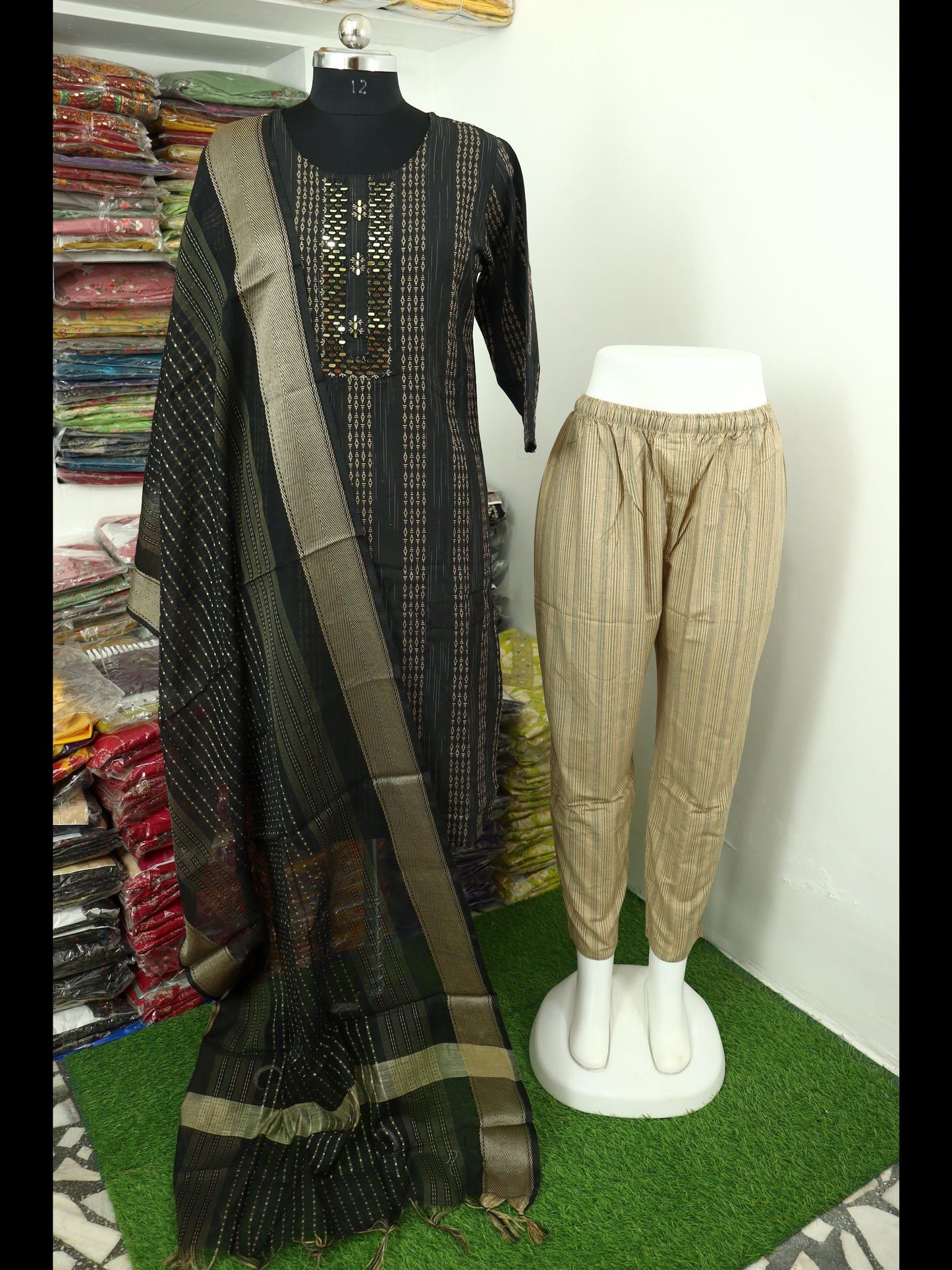 cotton blend kurta pant and dupatta set