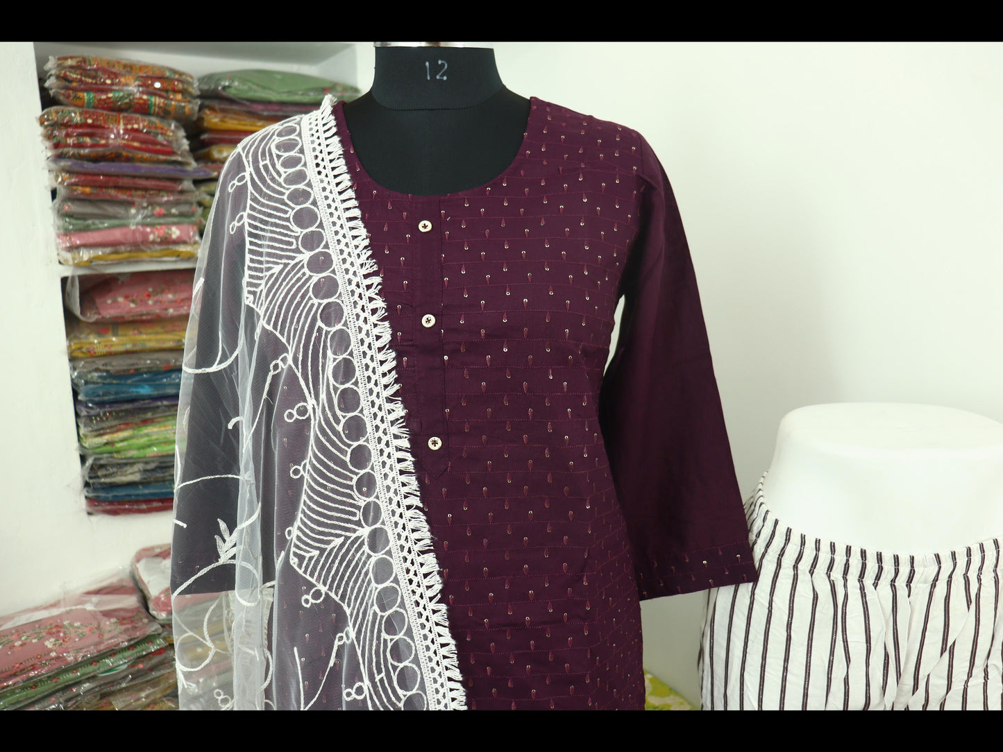cotton blend kurta pant and dupatta set