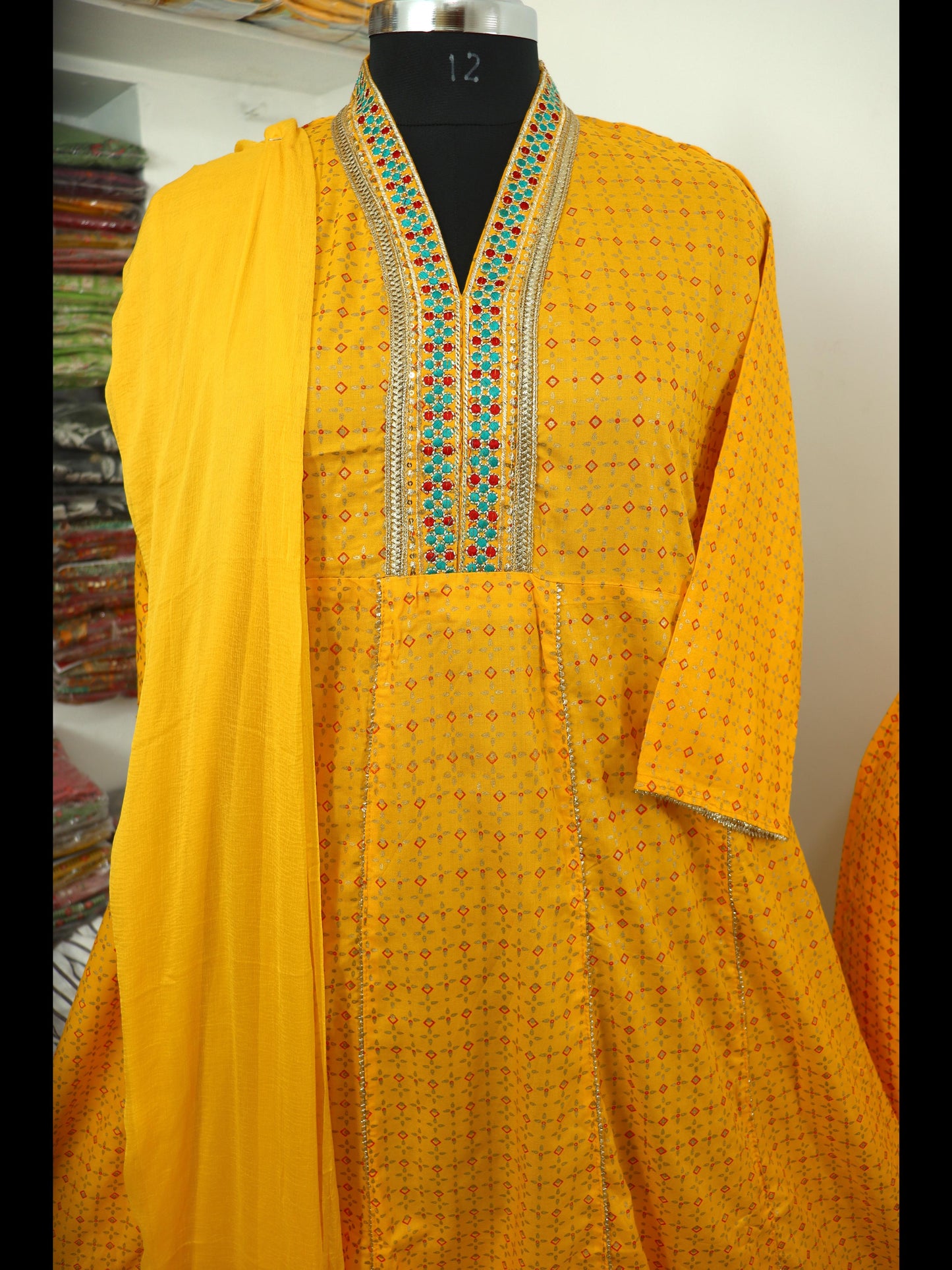 Cotton Blend V-Neck Frock Set for Women