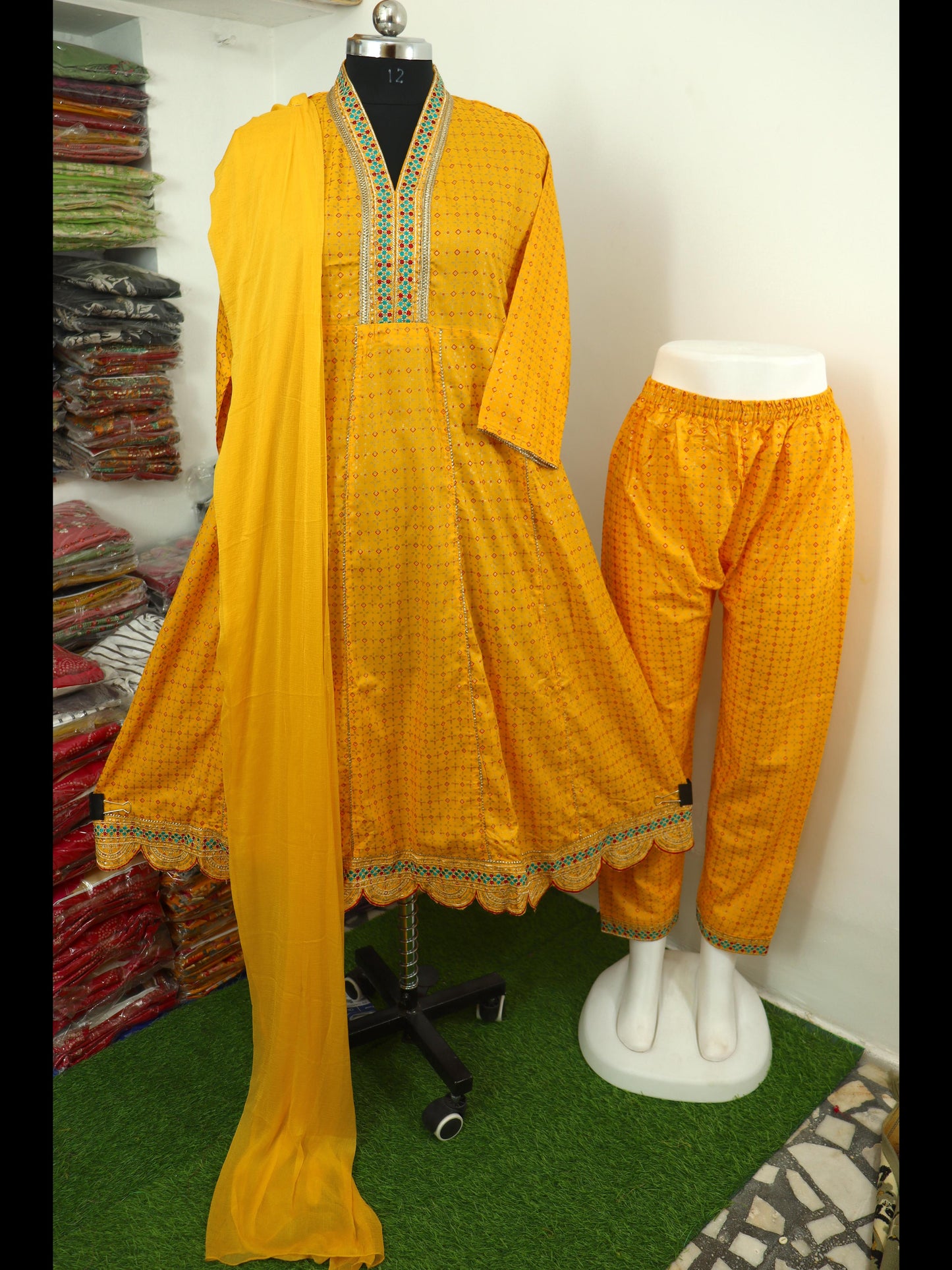 Cotton Blend V-Neck Frock Set for Women