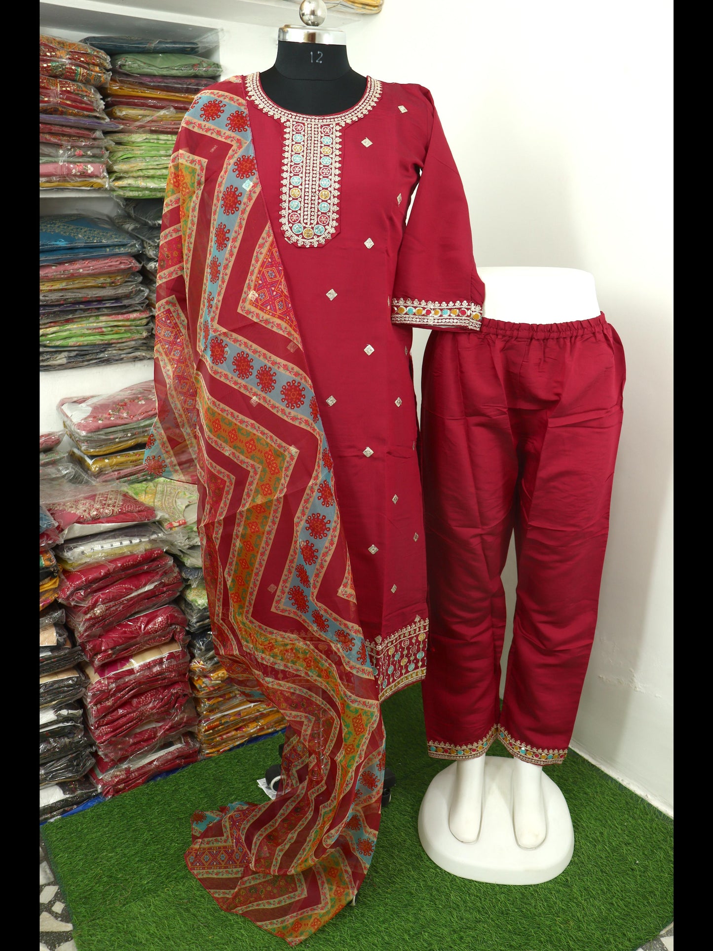 Silk Kurta, Pant and Dupatta Set