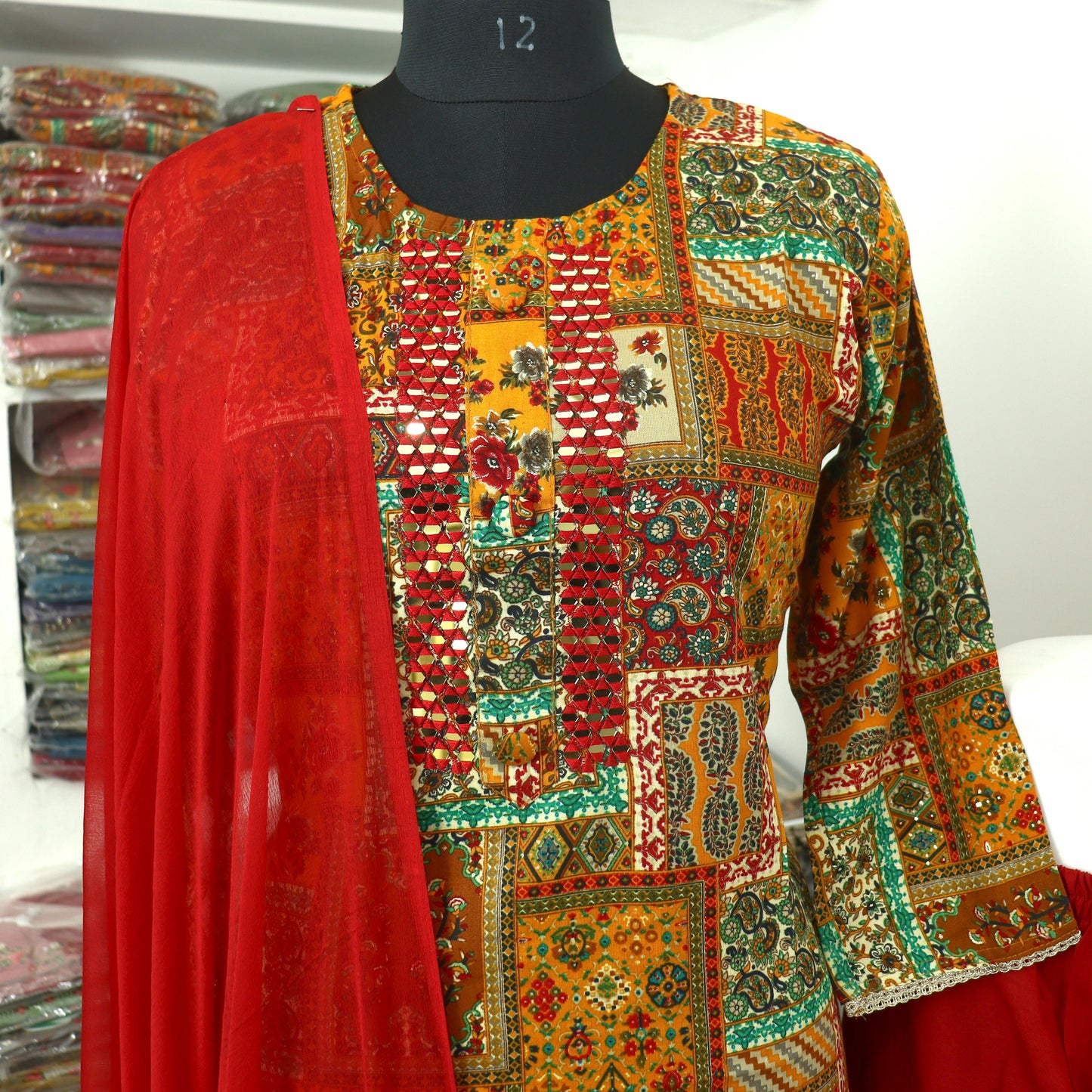 Motifs Quality Viscose Rayon kurta pant dupatta set