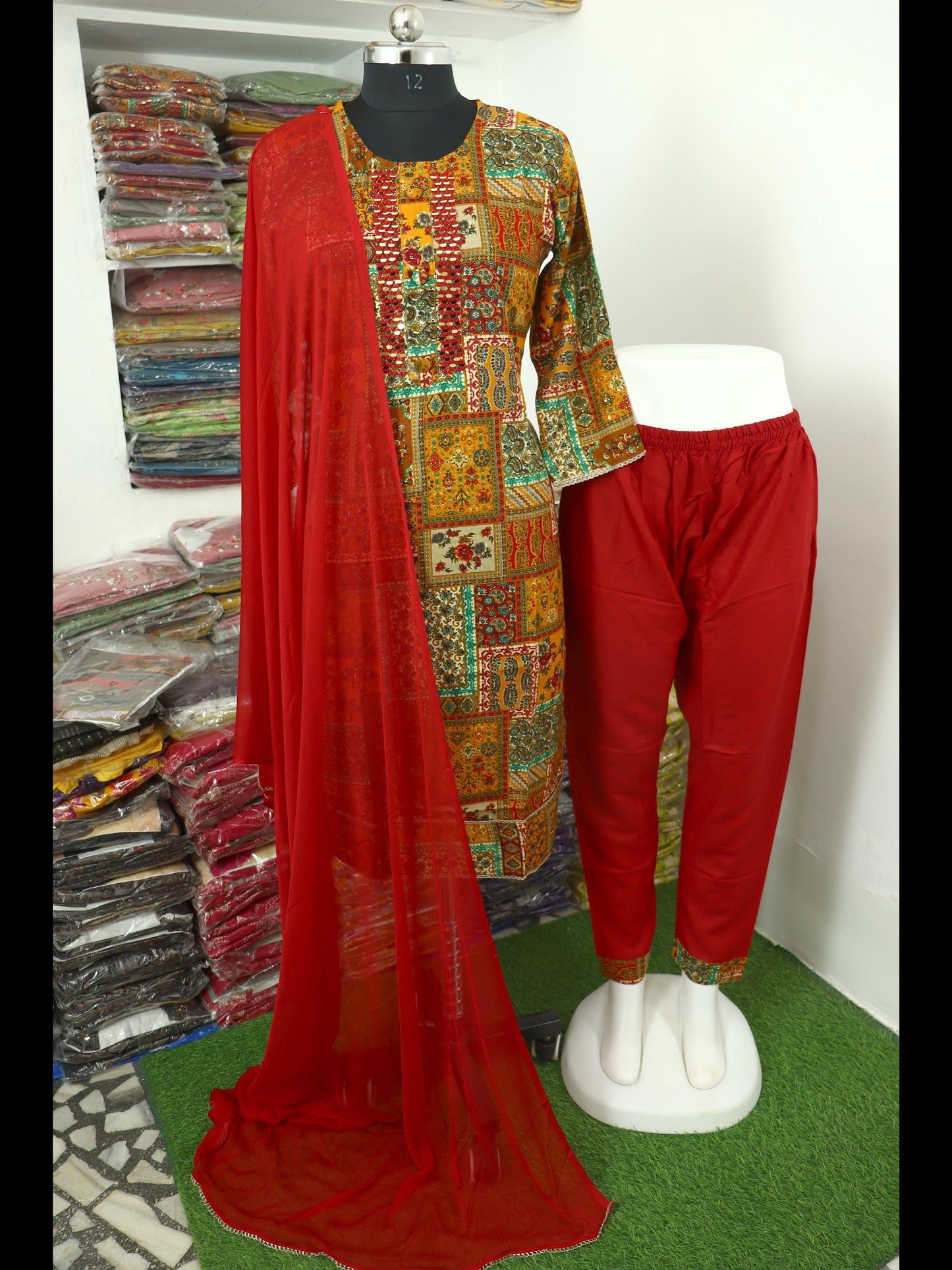 Motifs Quality Viscose Rayon kurta pant dupatta set